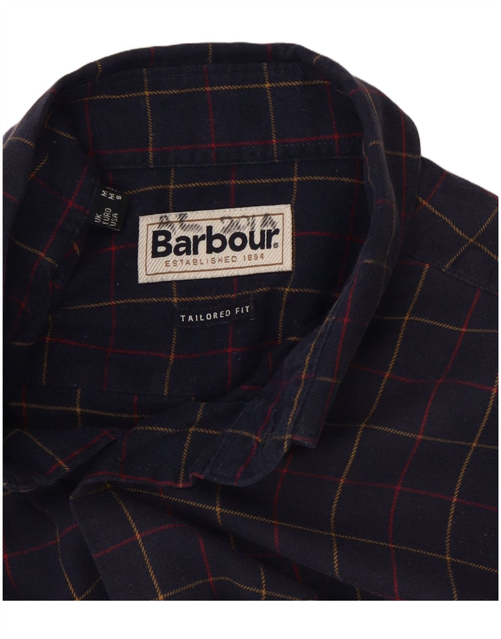 Camisa masculina Barbour de flanela sob medida, algodão xadrez médio azul marinho
