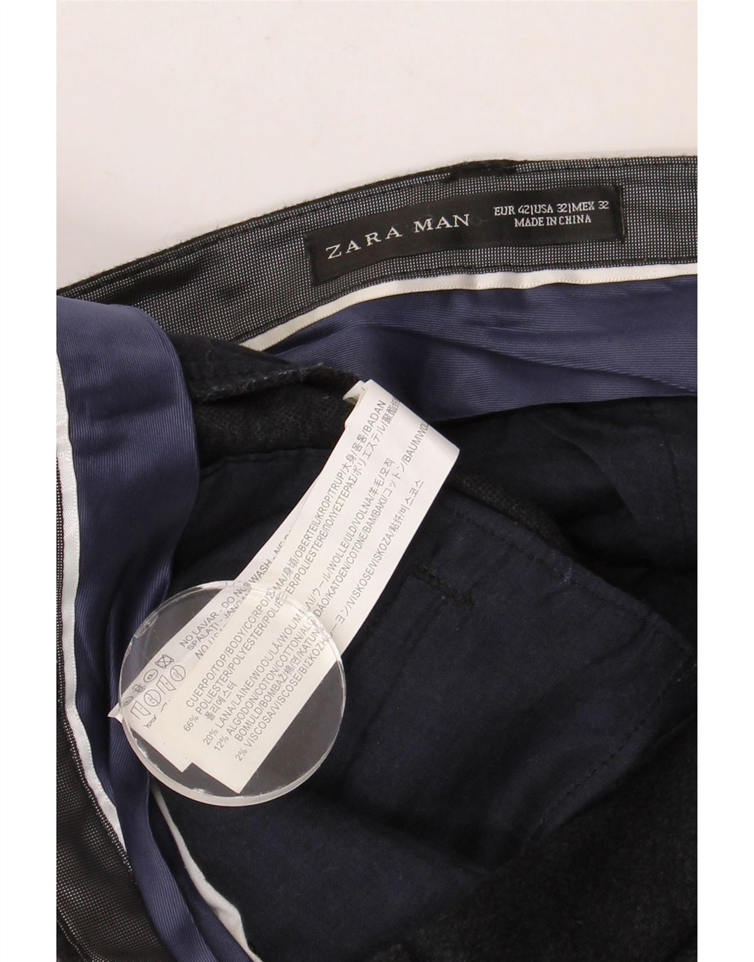 ZARA Mens Slim Chino Calças EU 42 Grande W32 L32 Azul Marinho Poliéster