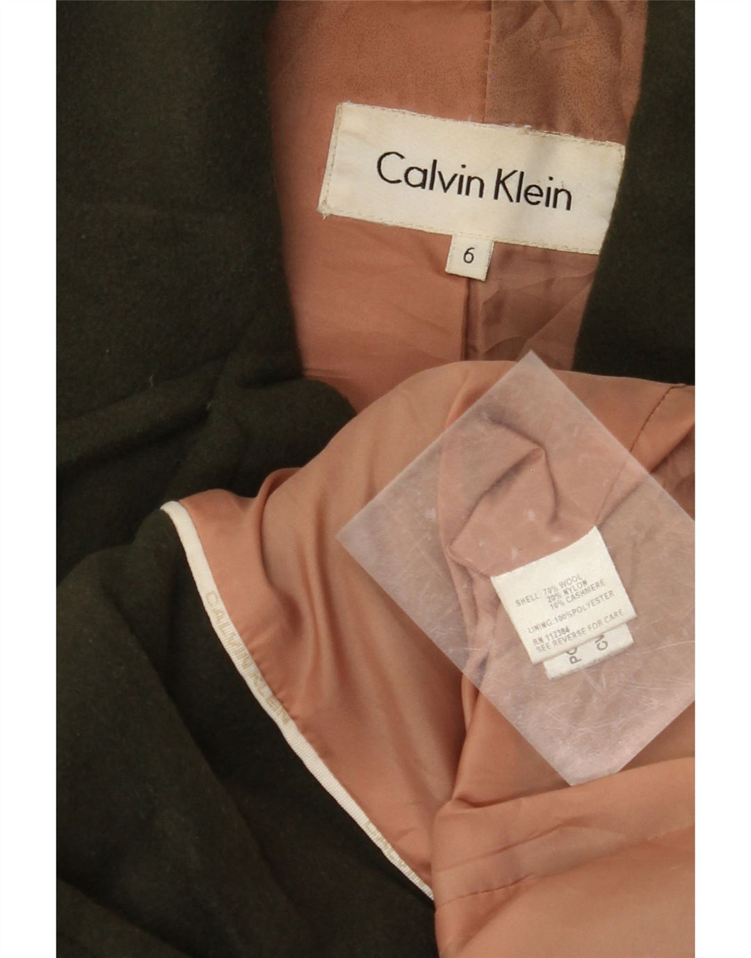 CALVIN KLEIN Casaco feminino ervilha US 6 lã cáqui média