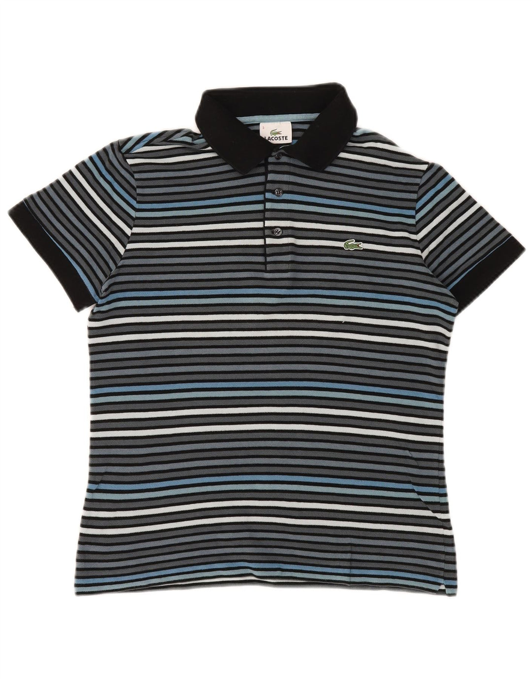 Camisa polo masculina Lacoste tamanho 3 pequeno algodão listrado cinza