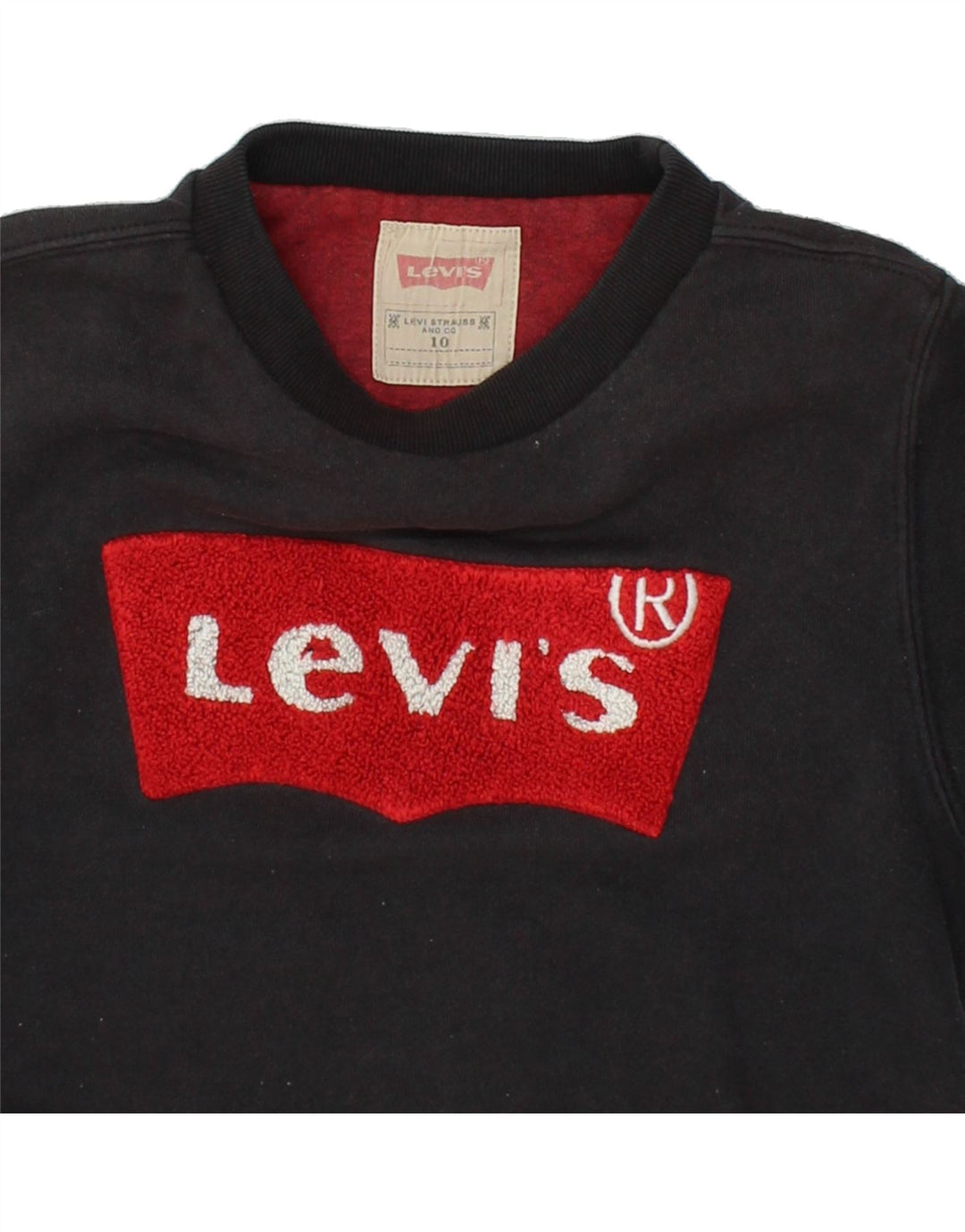 LEVI'S Girls Graphic Sweatshirt Jumper 9-10 Years Black Cotton Vintage Levi's and Second-Hand Levi's from Messina Hembry 