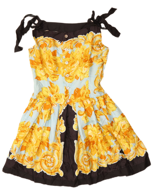 Mini vestido swing feminino vintage UK 18 XL multicolorido floral retrô