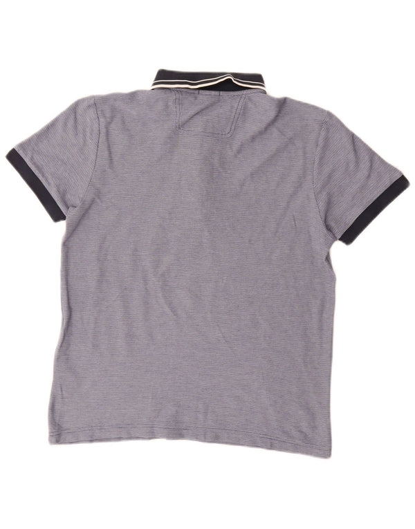 Camisa polo masculina Hugo Boss Regular Fit algodão listrado azul médio