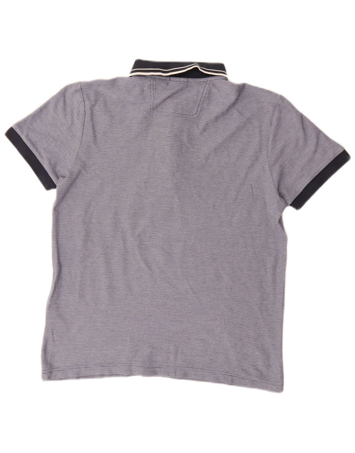 Camisa polo masculina Hugo Boss Regular Fit algodão listrado azul médio