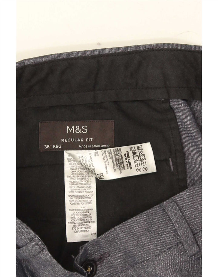 Calça chino reta masculina Marks & Spencer W36 L30 poliéster cinza