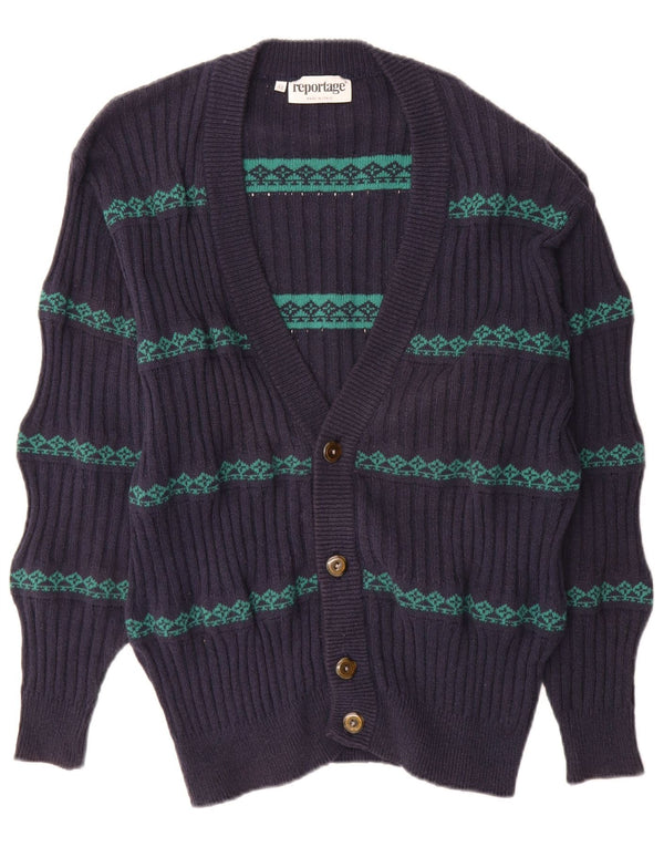 Reportagem Suéter Cardigan Masculino IT 48 Médio Azul Marinho Fair Isle Algodão