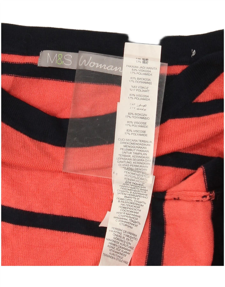 Suéter feminino com gola canoa MARKS & SPENCER Reino Unido 10 pequeno listrado vermelho