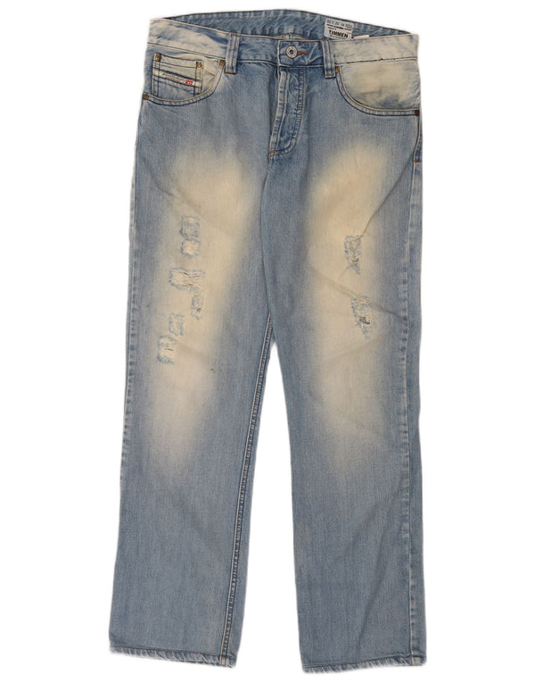 Diesel Mens Timmen Distressed Regular Straight Jeans W32 L32 Azul Algodão