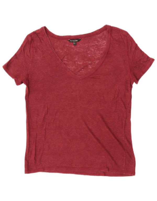 Camiseta feminina Massimo Dutti UK 10 pequena Borgonha