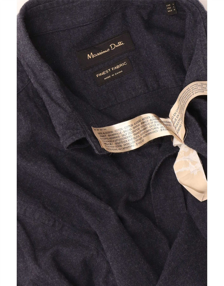 Camisa masculina Massimo Dutti grande algodão azul marinho