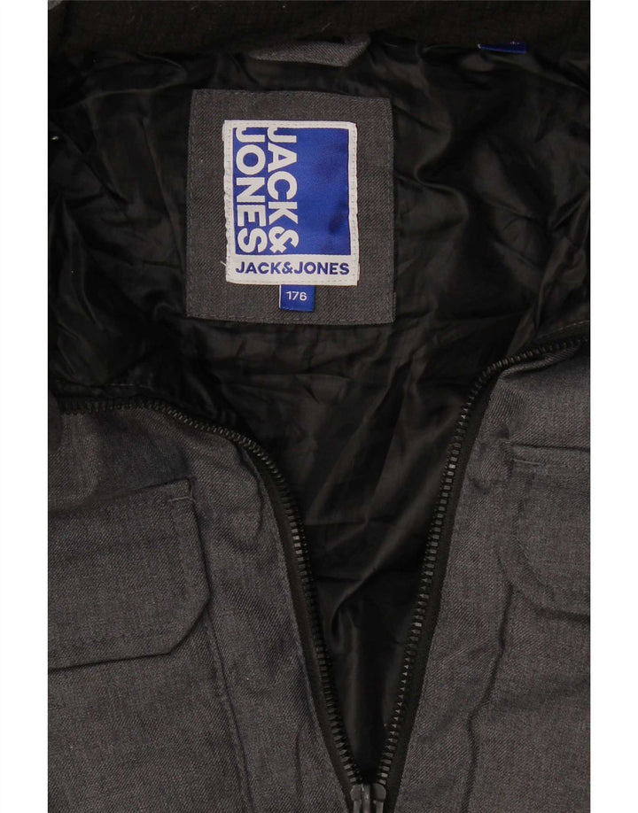 Jaqueta acolchoada com capuz para meninos Jack & Jones 15-16 anos cinza manchado