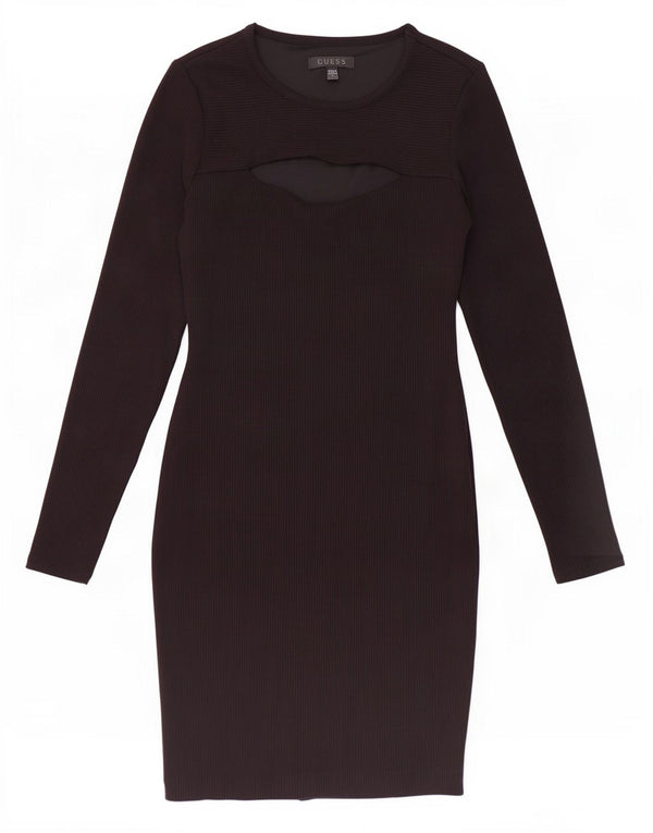 Vestido bodycon feminino de manga comprida Guess UK 6 XS marrom rayon