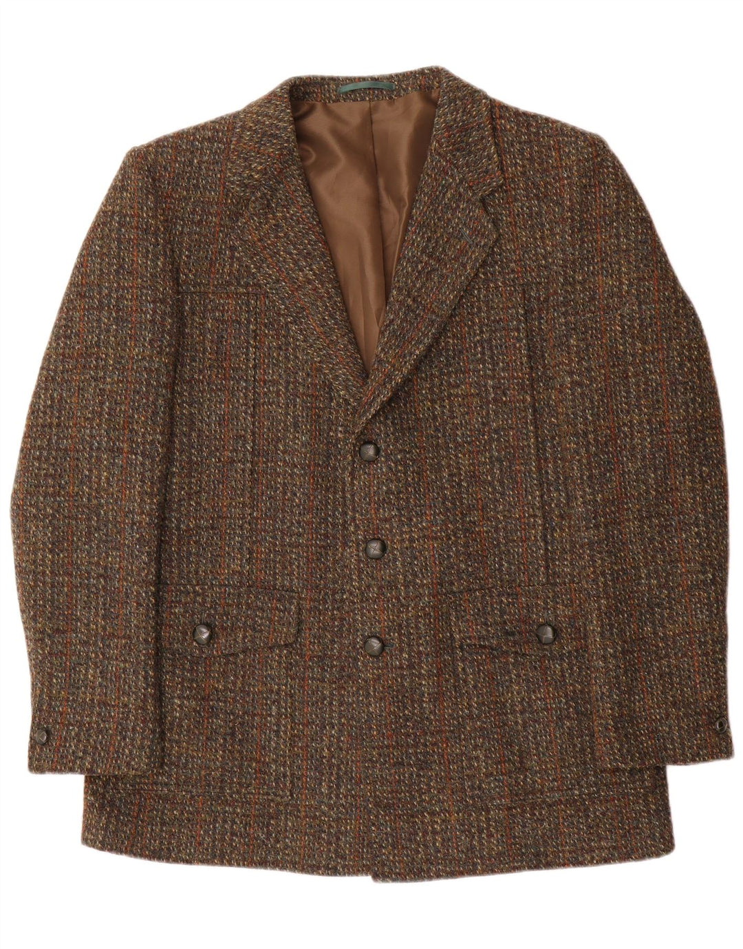 Jaqueta blazer masculina de 3 botões Harris Tweed IT 41 grande lã xadrez marrom