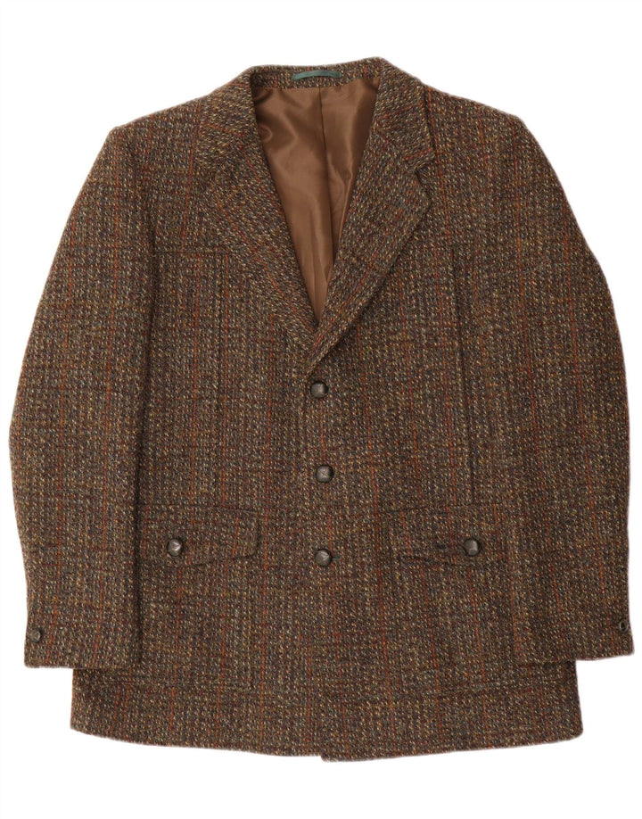 Jaqueta blazer masculina de 3 botões Harris Tweed IT 41 grande lã xadrez marrom
