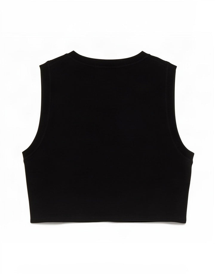 Zara Womens Crop Vest Top UK 12 Medium Black Viscose