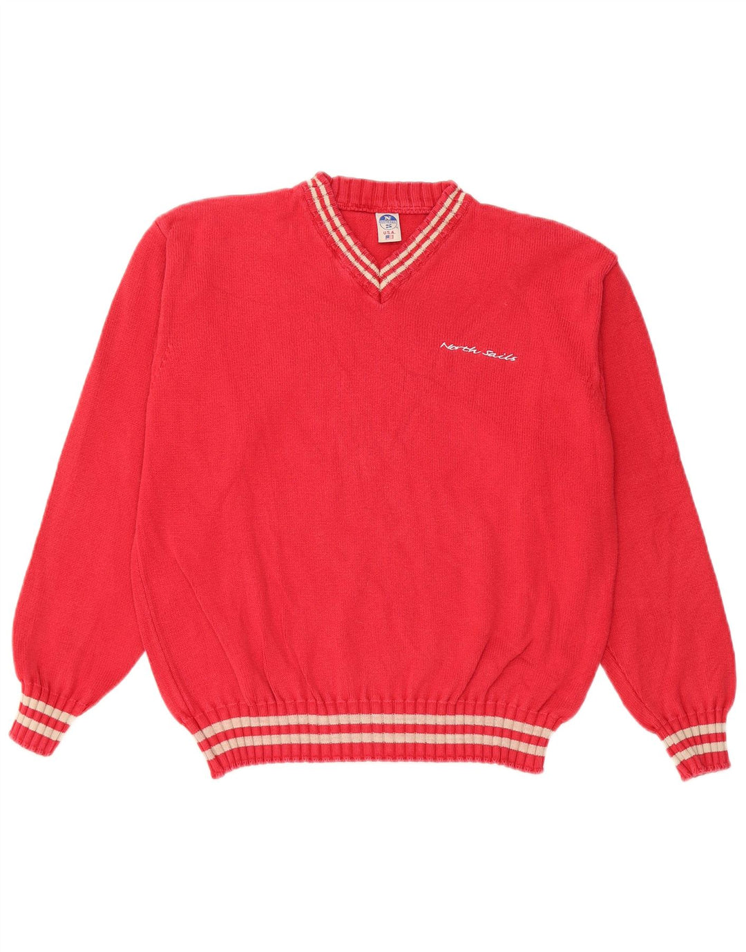 Suéter feminino grande com decote em V NORTH SAILS Reino Unido 10 algodão vermelho pequeno