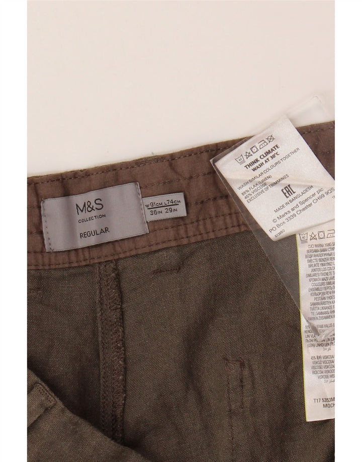 Calça chino masculina MARKS & SPENCER regular fit W36 L29 linho marrom