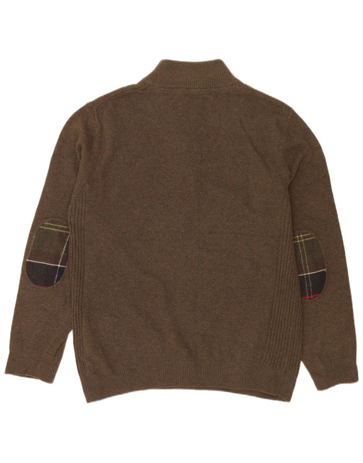 Suéter masculino Barbour com zíper e gola XL de lã cáqui