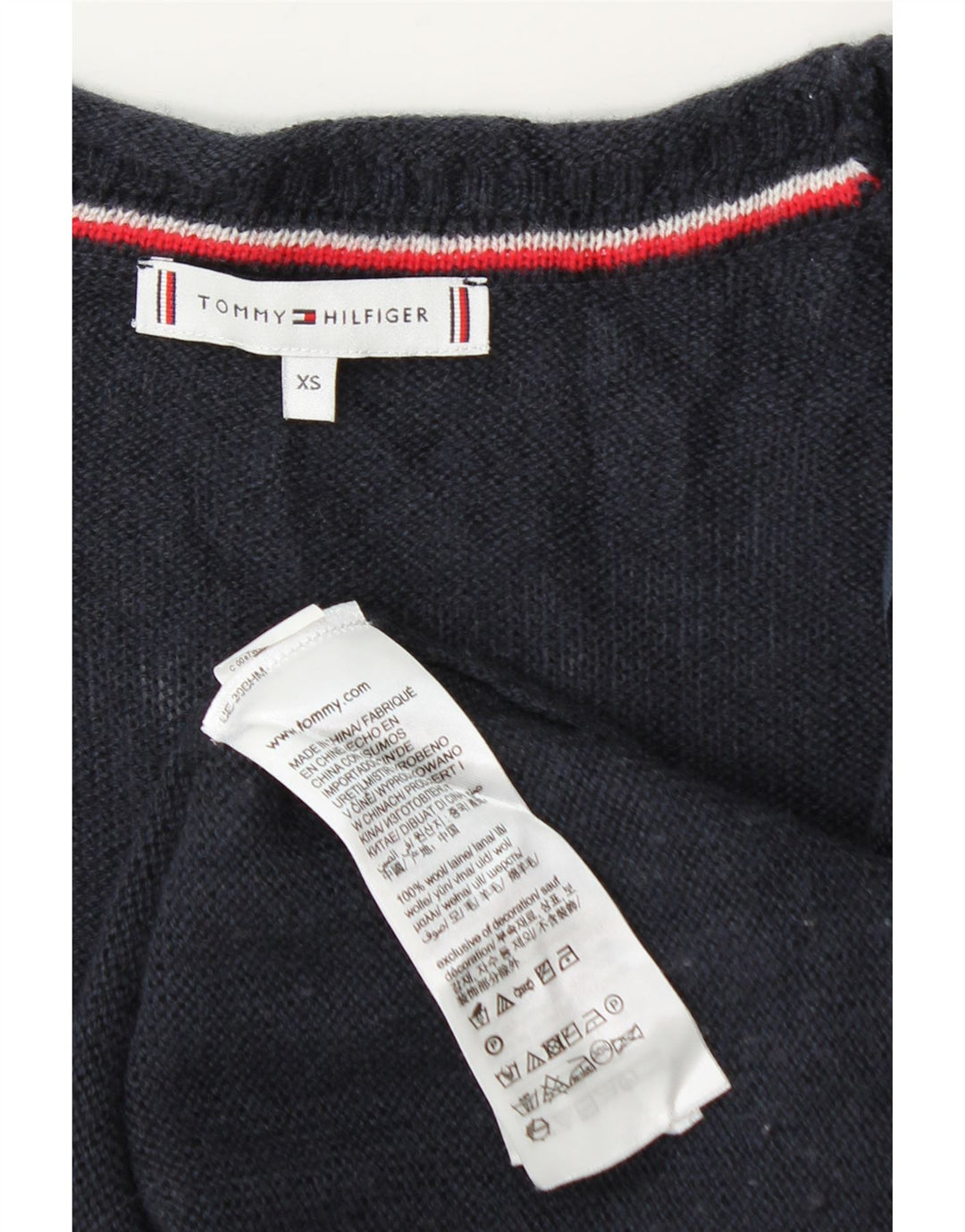 Suéter cardigã feminino Tommy Hilfiger UK 6 XS azul marinho lã