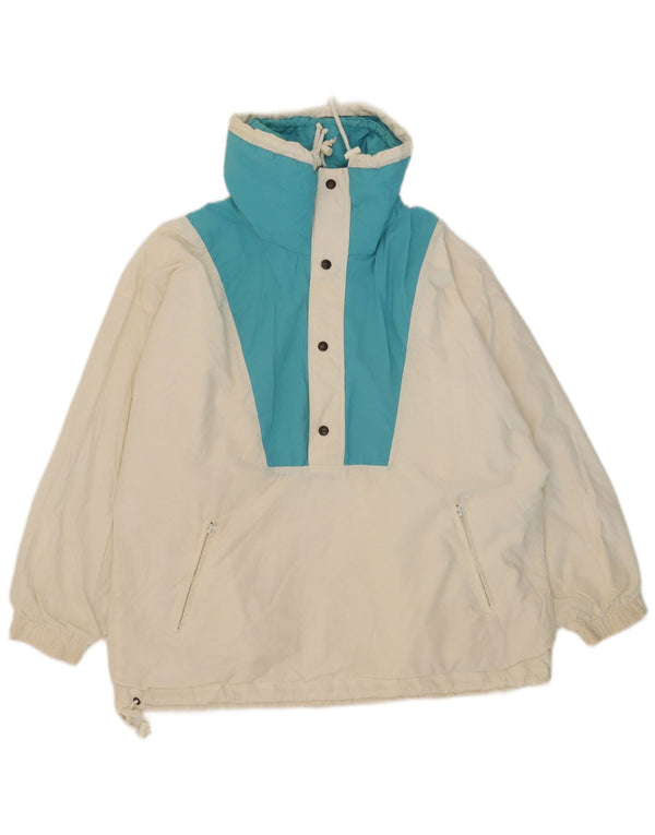 Jaqueta vintage masculina oversized Anorak UK 12 médio branco colorblock nylon