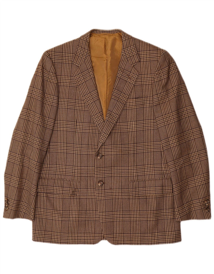 Jaqueta blazer masculina vintage com 2 botões UK 42 XL marrom xadrez lã
