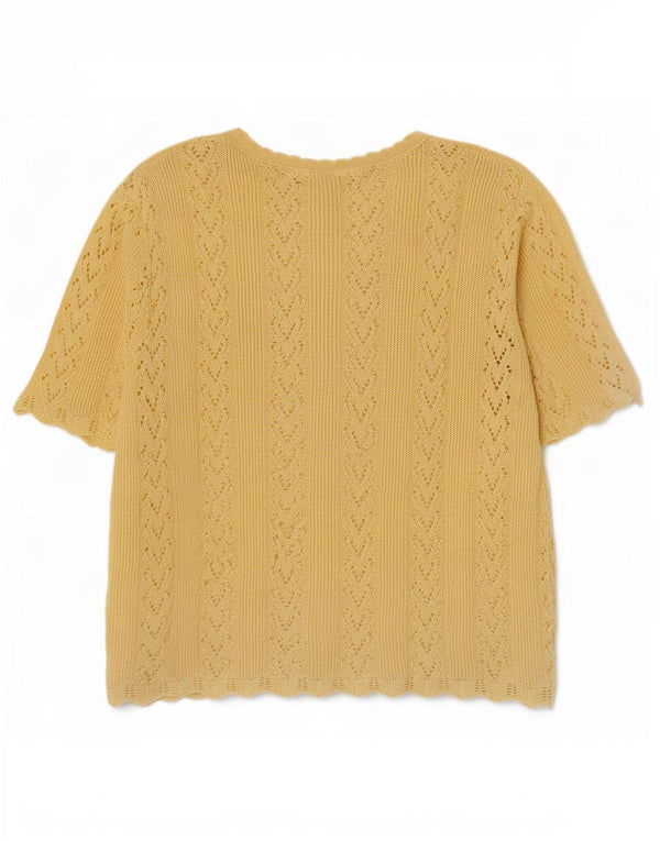 Blusa feminina vintage de malha grande tamanho UK 14 amarelo médio