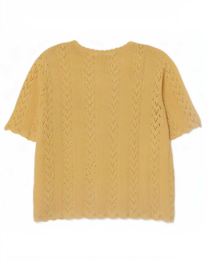 Blusa feminina vintage de malha grande tamanho UK 14 amarelo médio