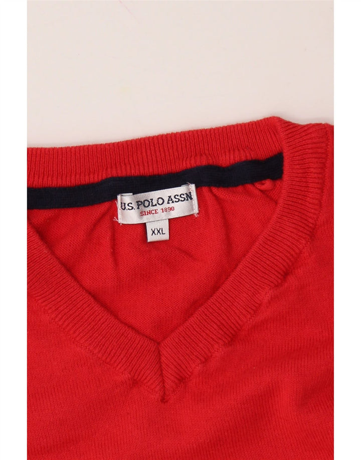 U.S. POLO ASSN. Womens V-Neck Jumper Sweater UK 20 2XL Red Cotton Vintage U.S. Polo Assn. and Second-Hand U.S. Polo Assn. from Messina Hembry 