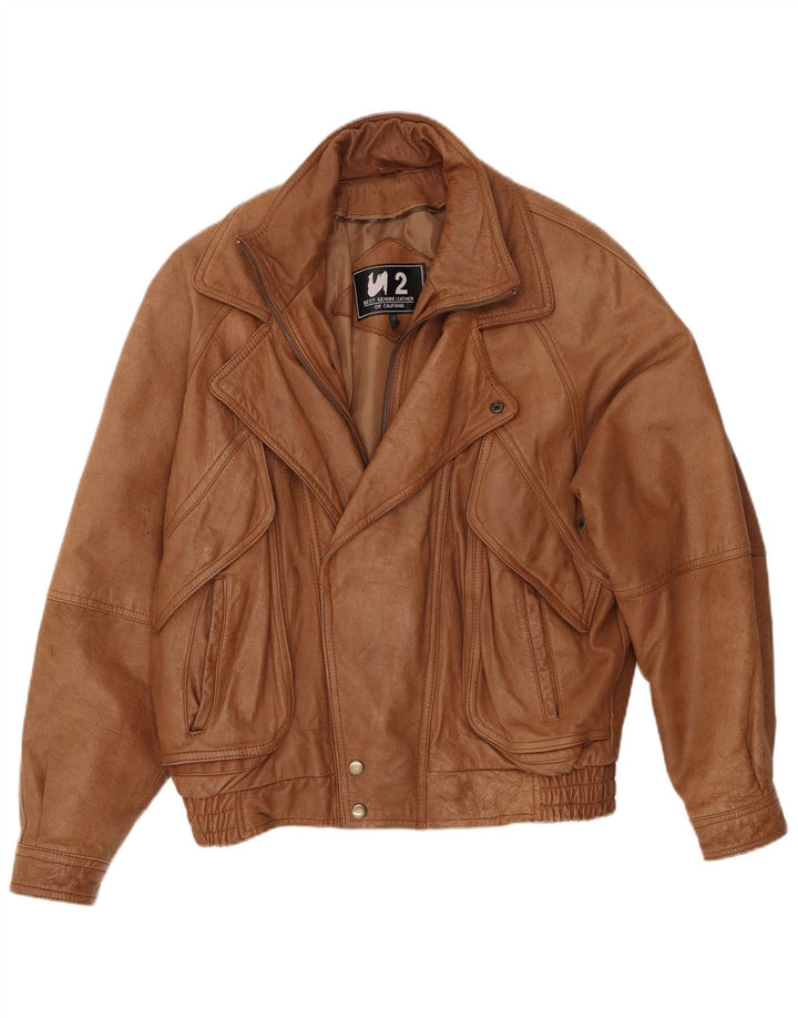 Jaqueta de couro bomber masculina vintage Reino Unido 38 couro marrom médio