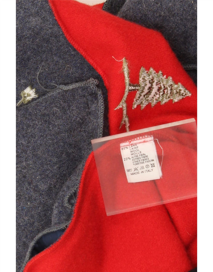 Colete feminino vintage UK 14 lã colorblock vermelho médio