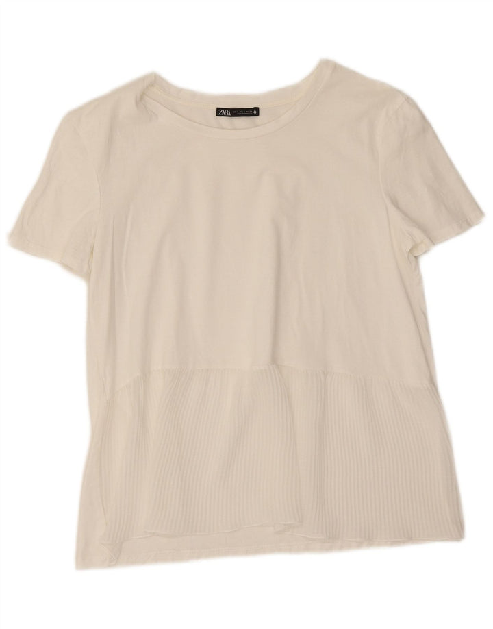 Camiseta feminina Zara Top UK 10 pequena branca