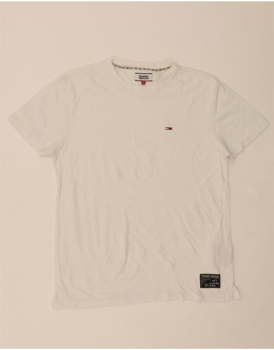 TOMMY HILFIGER Mens T-Shirt Top Medium White Cotton Vintage Tommy Hilfiger and Second-Hand Tommy Hilfiger from Messina Hembry 