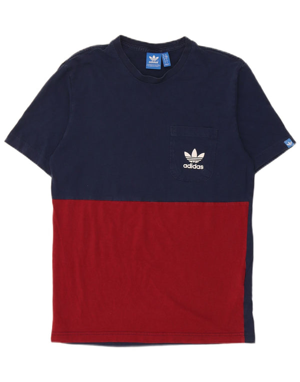 Adidas Mens Graphic T-Shirt Top Pequeno Azul Marinho Colorblock Algodão