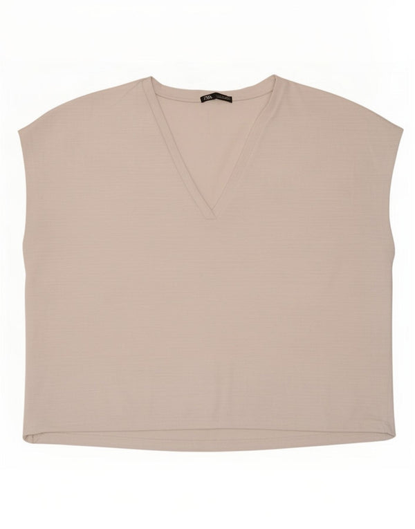 Zara Womens Oversized Vest Top UK 10 Pequeno Poliéster Branco