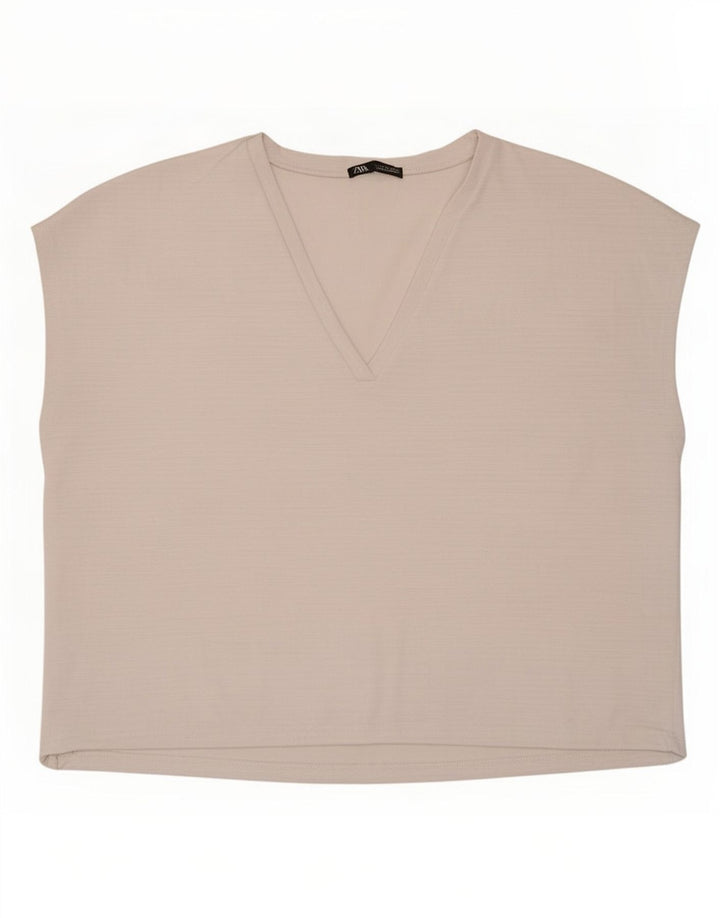 Zara Womens Oversized Vest Top UK 10 Pequeno Poliéster Branco