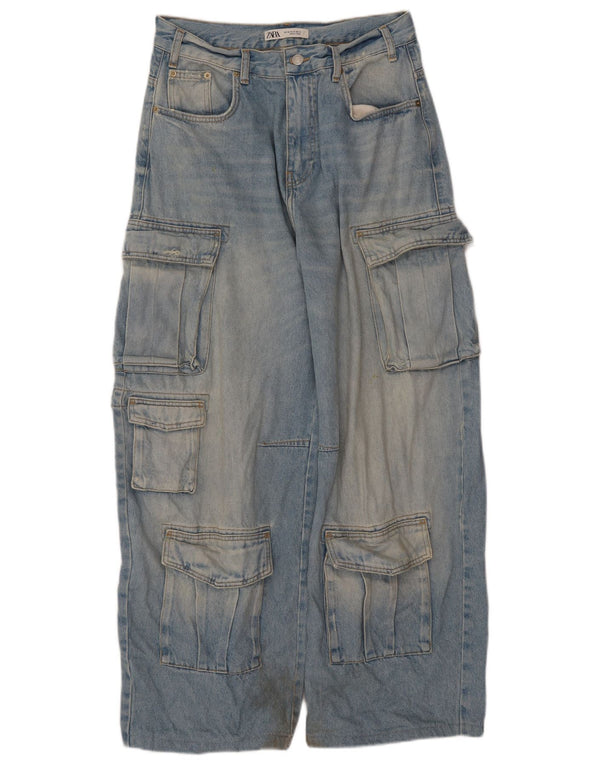 Zara Mens Cargo Wide Leg Jeans EU 40 Médio W31 L29 Azul