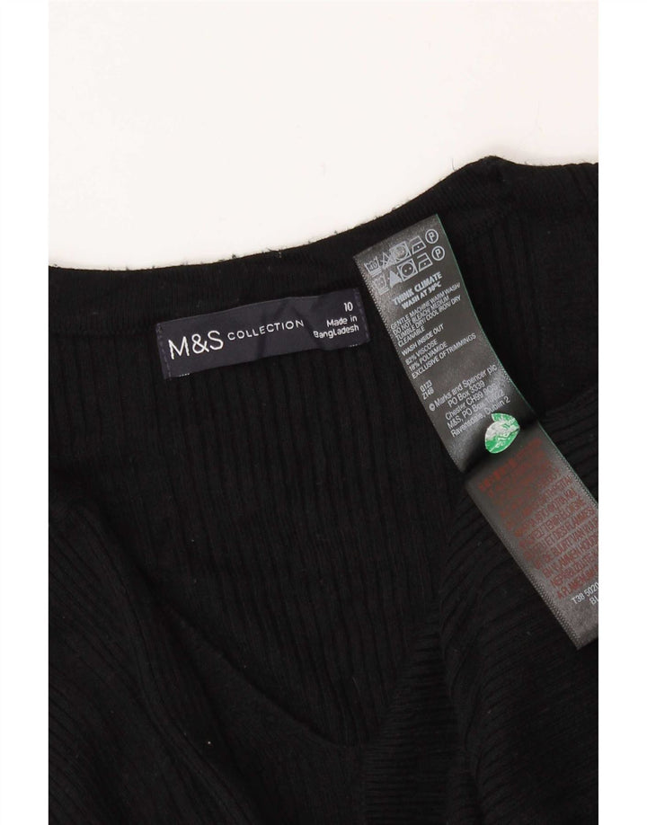 Top feminino Marks & Spencer de manga comprida UK 10 viscose listrada preta pequena