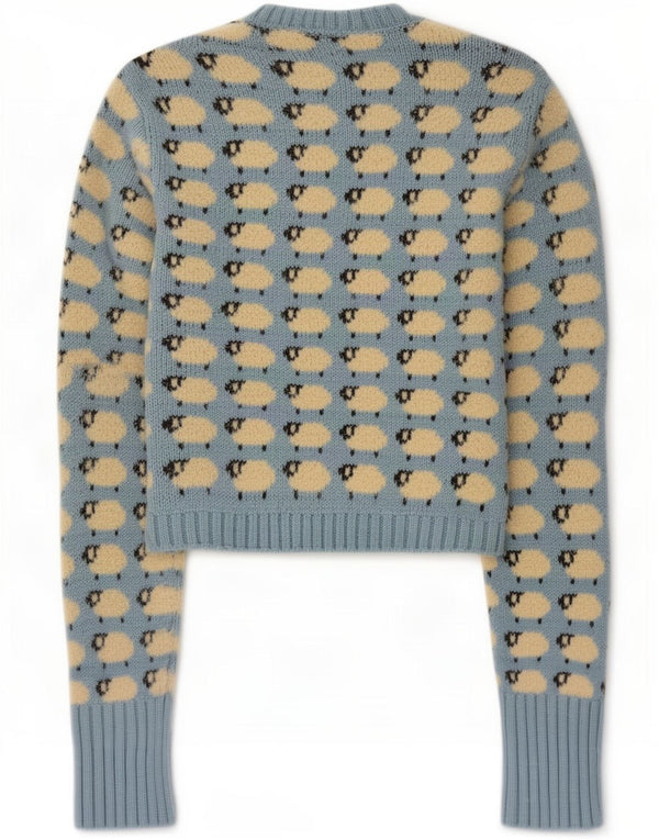 Suéter feminino Zara com gola redonda e gola redonda, Reino Unido 12, azul médio, estampa animal