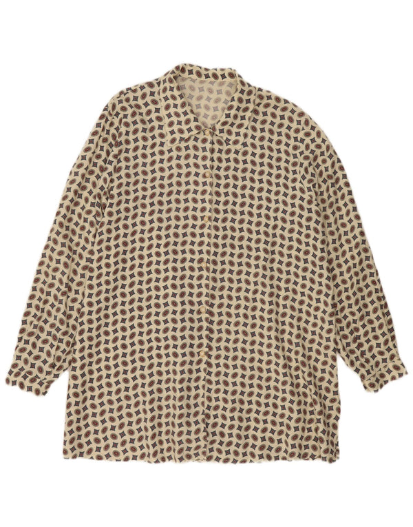 Vestido camisa feminino vintage UK 18 XL bege geométrico