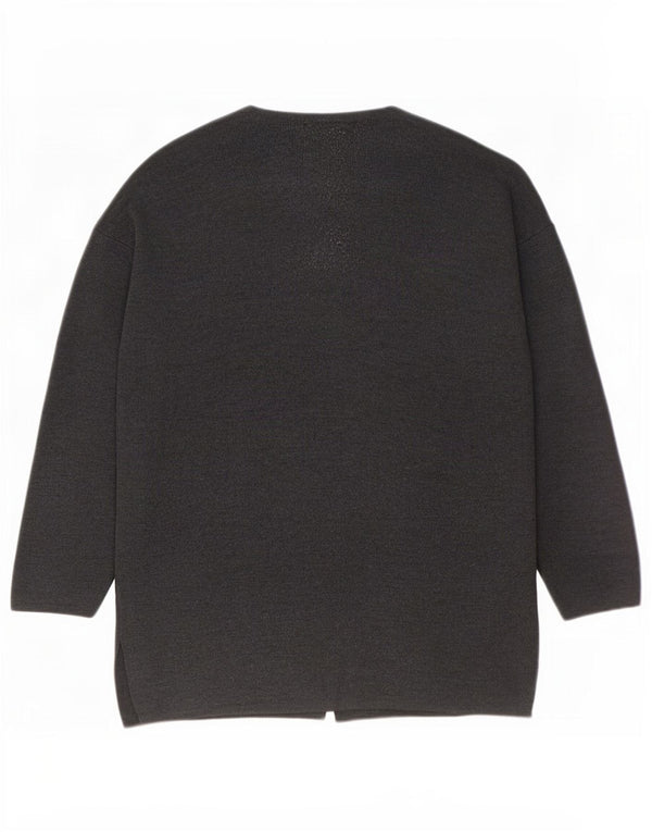 Suéter cardigã oversized feminino Benetton Reino Unido 16 grande lã cinza
