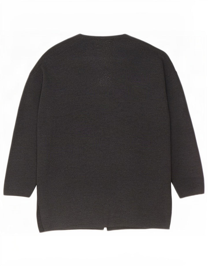 Suéter cardigã oversized feminino Benetton Reino Unido 16 grande lã cinza