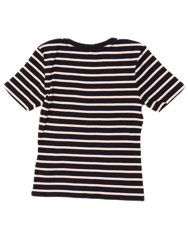 Tommy Hilfiger Camiseta Feminina Crop Top UK 10 Pequeno Algodão Listrado Preto