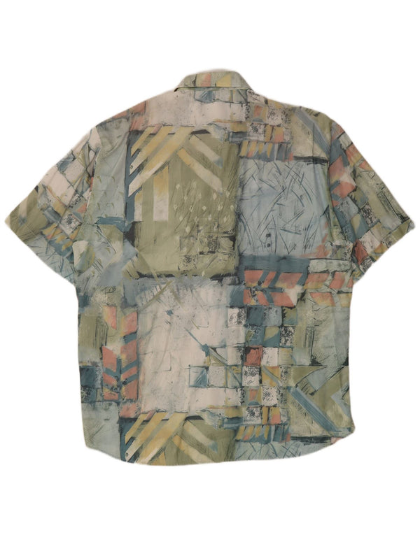 Camisa masculina vintage de manga curta tamanho 41/42 viscose geométrica verde grande