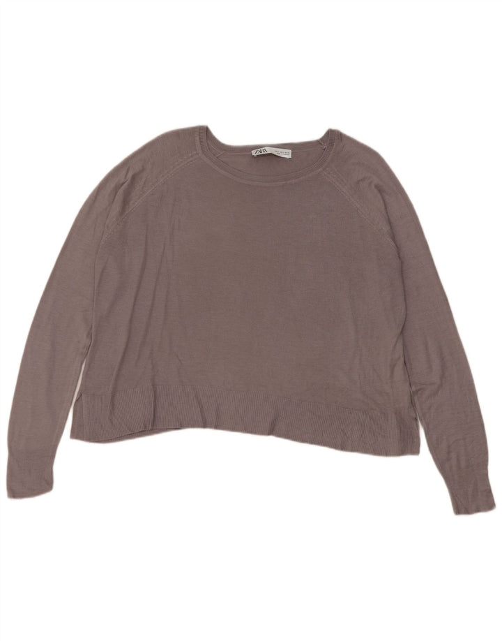 Zara blusa feminina oversized top UK 10 pequena viscose cinza