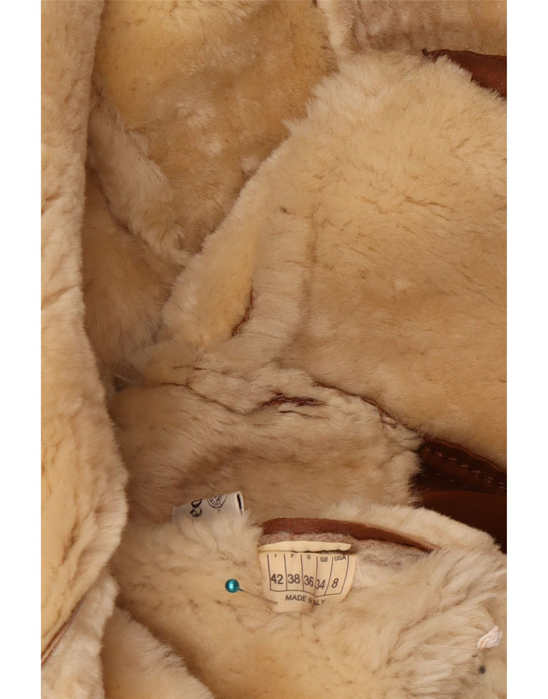 Jaqueta feminina vintage de shearling grande EUA 8 couro marrom médio