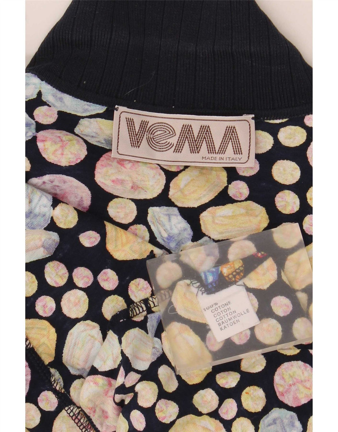 Blusa feminina vintage de manga curta UK 14 média multicolorida manchada