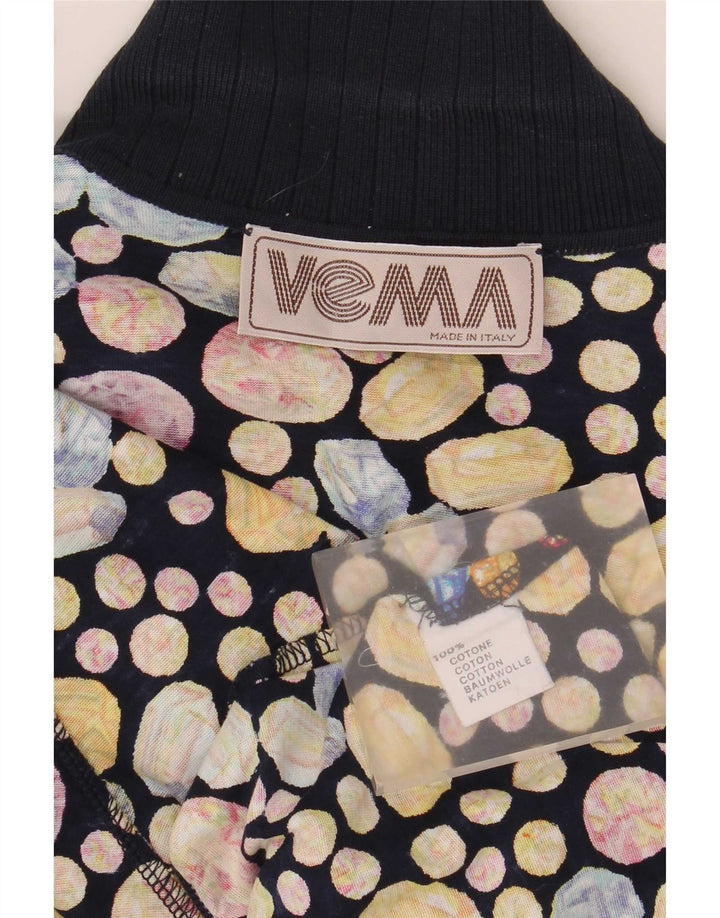 Blusa feminina vintage de manga curta UK 14 média multicolorida manchada