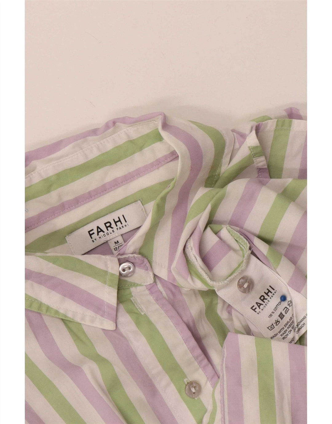 Camisa feminina Nicole Farhi UK 14 algodão listrado multicolorido médio