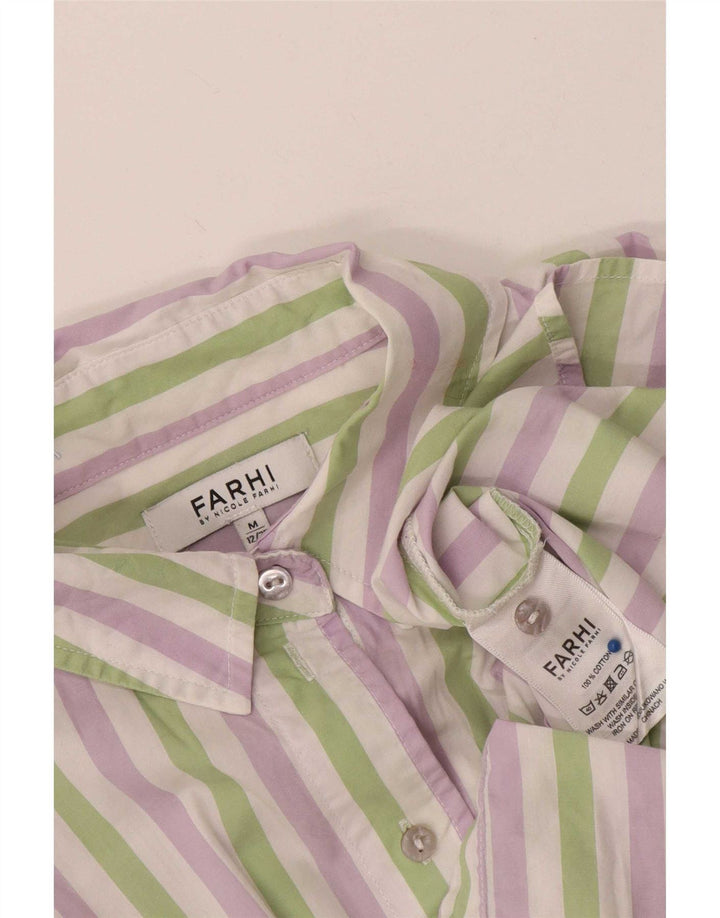 Camisa feminina Nicole Farhi UK 14 algodão listrado multicolorido médio