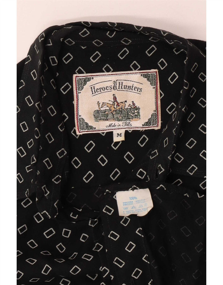 Camisa masculina vintage média preta viscose geométrica
